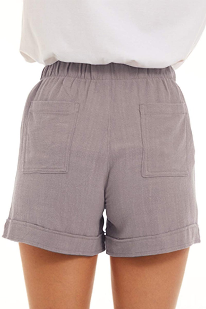 KINGFEN Summer Shorts for Women Womens Cute Cozy Beach Cotton Shorts with Elastic Waist for Summer Drawstring Casual Lounge Linen Comfy Pull On Short with Pockets Grey Small - Image 5
